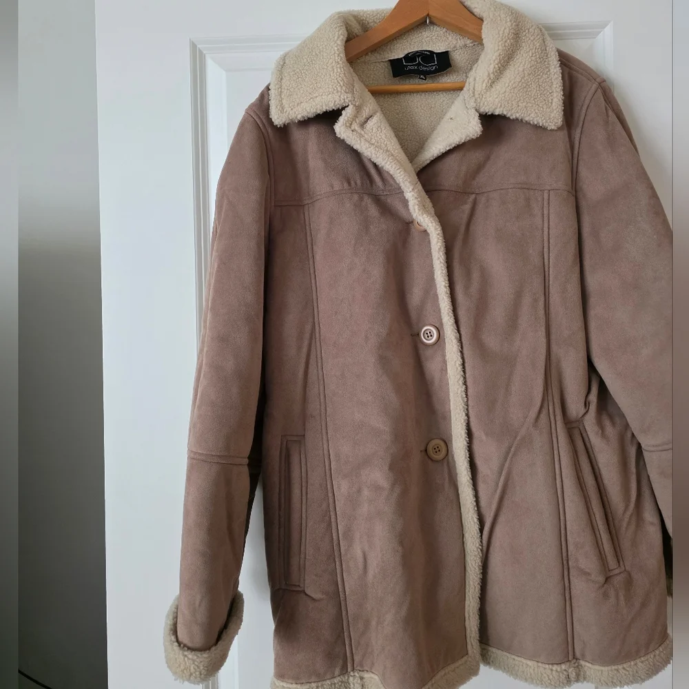 Y2k Utex Design Faux Suede Sherpa Lined Coat Womens XL Cream Tan Western Chic